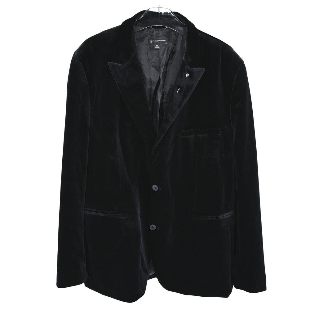 INC Mens XXL Slim Fit Black Velvet Blazer Skull Pin Edgy Dark Academia Luxe